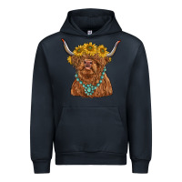 Navy highland cow with sunflower and gemstone Urban Hoodie - RanaPortraitStore