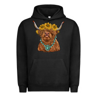 Pigment Black highland cow with sunflower and gemstone Urban Hoodie - RanaPortraitStore