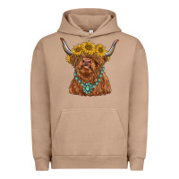 Pigment Burro highland cow with sunflower and gemstone Urban Hoodie - RanaPortraitStore