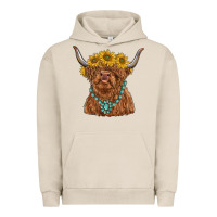 Pigment French Oak highland cow with sunflower and gemstone Urban Hoodie - RanaPortraitStore