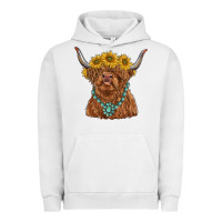 Pigment Lunar Rock highland cow with sunflower and gemstone Urban Hoodie - RanaPortraitStore