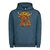 Pigment Midnight Navy highland cow with sunflower and gemstone Urban Hoodie - RanaPortraitStore