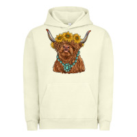 Pigment Pistachio highland cow with sunflower and gemstone Urban Hoodie - RanaPortraitStore