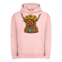 Pigment Salmon highland cow with sunflower and gemstone Urban Hoodie - RanaPortraitStore
