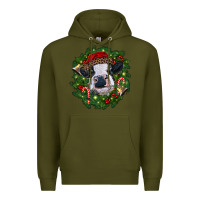 Army Green heifer cow with Christmas wreath Premium Hoodie - RanaPortraitStore