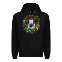 Black heifer cow with Christmas wreath Premium Hoodie - RanaPortraitStore