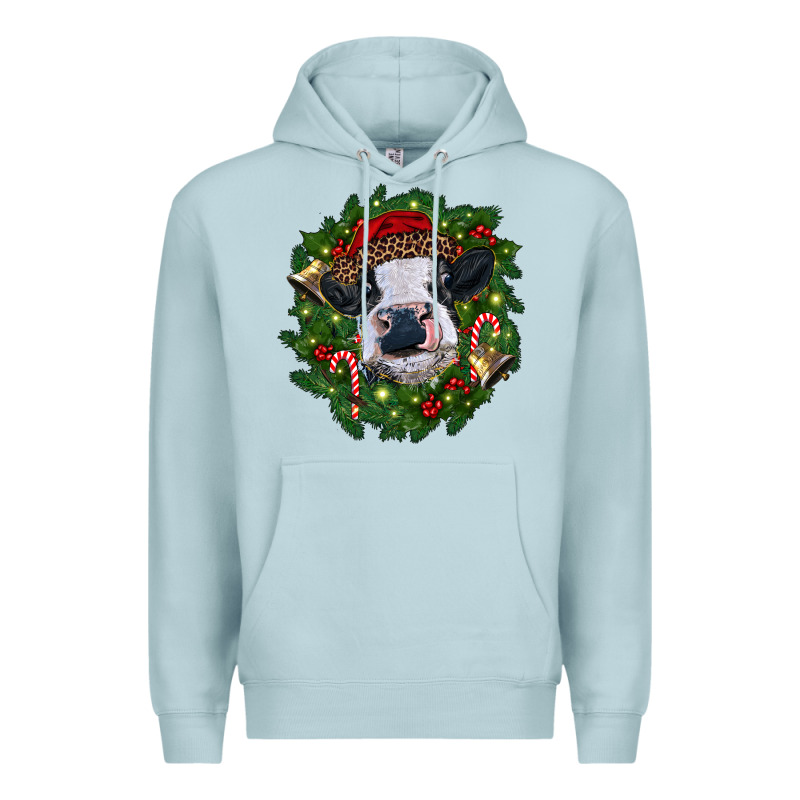 Heifer Cow With Christmas Wreath Premium Hoodie by RanaPortraitStore | Teevron