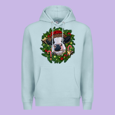 Heifer Cow With Christmas Wreath Premium Hoodie Designed By Ranaportraitstore
