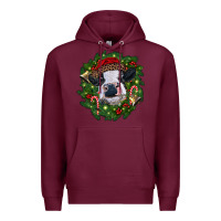 Burgundy heifer cow with Christmas wreath Premium Hoodie - RanaPortraitStore