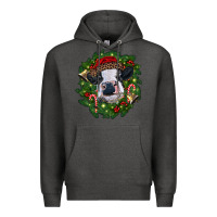 Charcoal Heather heifer cow with Christmas wreath Premium Hoodie - RanaPortraitStore