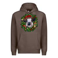 Coffee heifer cow with Christmas wreath Premium Hoodie - RanaPortraitStore