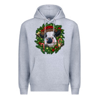 Heather Grey heifer cow with Christmas wreath Premium Hoodie - RanaPortraitStore