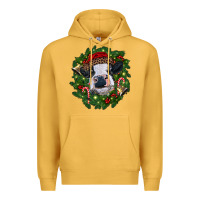 Mustard heifer cow with Christmas wreath Premium Hoodie - RanaPortraitStore