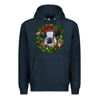 Navy heifer cow with Christmas wreath Premium Hoodie - RanaPortraitStore