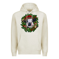 Oatmeal Heather heifer cow with Christmas wreath Premium Hoodie - RanaPortraitStore