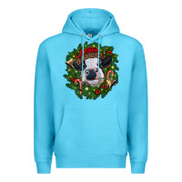 Ocean Blue heifer cow with Christmas wreath Premium Hoodie - RanaPortraitStore