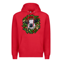 Red heifer cow with Christmas wreath Premium Hoodie - RanaPortraitStore