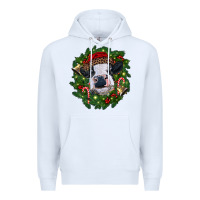 White heifer cow with Christmas wreath Premium Hoodie - RanaPortraitStore