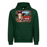 Forest Green merry christmas heifer cow with farm Urban Hoodie - RanaPortraitStore