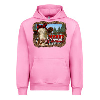 Fuchsia Pink merry christmas heifer cow with farm Urban Hoodie - RanaPortraitStore