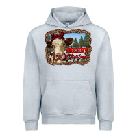 Heather Grey merry christmas heifer cow with farm Urban Hoodie - RanaPortraitStore