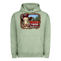 Pigment Oil Green merry christmas heifer cow with farm Urban Hoodie - RanaPortraitStore