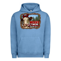 Pigment Pebble Blue merry christmas heifer cow with farm Urban Hoodie - RanaPortraitStore
