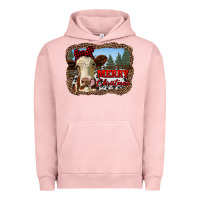 Pigment Salmon merry christmas heifer cow with farm Urban Hoodie - RanaPortraitStore