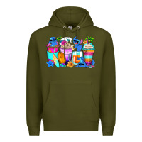 Army Green stitch summer coffee cups Premium Hoodie - Zillion Design Studio