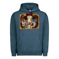 Pigment Midnight Navy heifer cow christmas western background Urban Hoodie - RanaPortraitStore