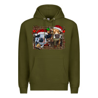 Army Green christmas heifers with leopard and cowhide background Premium Hoodie - RanaPortraitStore