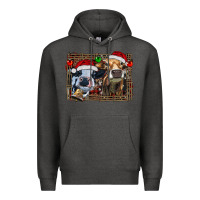 Charcoal Heather christmas heifers with leopard and cowhide background Premium Hoodie - RanaPortraitStore