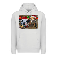 Dove Grey christmas heifers with leopard and cowhide background Premium Hoodie - RanaPortraitStore