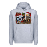 Heather Grey christmas heifers with leopard and cowhide background Premium Hoodie - RanaPortraitStore