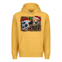Mustard christmas heifers with leopard and cowhide background Premium Hoodie - RanaPortraitStore