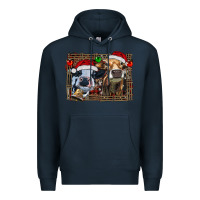 Navy christmas heifers with leopard and cowhide background Premium Hoodie - RanaPortraitStore