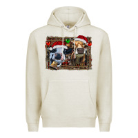 Oatmeal Heather christmas heifers with leopard and cowhide background Premium Hoodie - RanaPortraitStore