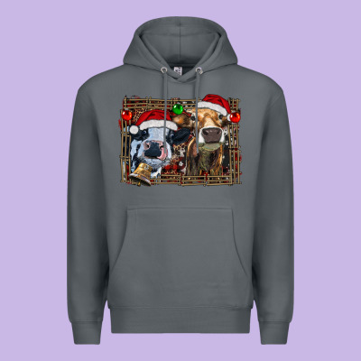 Christmas Heifers With Leopard And Cowhide Background Premium Hoodie Designed By Ranaportraitstore