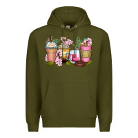 Army Green flowers coffee cups Premium Hoodie - Zillion Design Studio