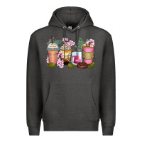 Charcoal Heather flowers coffee cups Premium Hoodie - Zillion Design Studio