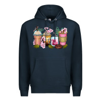 Navy flowers coffee cups Premium Hoodie - Zillion Design Studio