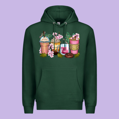 Flowers Coffee Cups Premium Hoodie Designed By Zillion Design Studio
