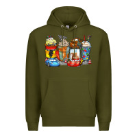 Army Green cartoon characters coffee cups Premium Hoodie - Zillion Design Studio