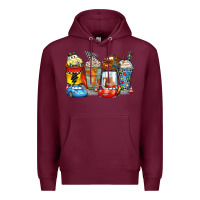 Burgundy cartoon characters coffee cups Premium Hoodie - Zillion Design Studio
