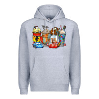 Heather Grey cartoon characters coffee cups Premium Hoodie - Zillion Design Studio