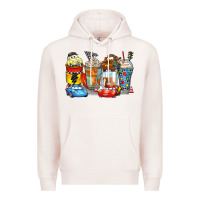 Pale Pink cartoon characters coffee cups Premium Hoodie - Zillion Design Studio