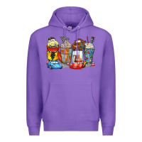 Purple cartoon characters coffee cups Premium Hoodie - Zillion Design Studio