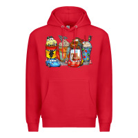 Red cartoon characters coffee cups Premium Hoodie - Zillion Design Studio