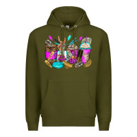 Army Green hair hustler coffee cups Premium Hoodie - Zillion Design Studio