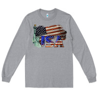 Heather Grey usa  statue of liberty Long Sleeve Tee - BarkalooDesign